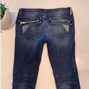 Vintage Beach Bunny Low Rise Studded Moto Jeans Y2K Dark Wash 28 USA